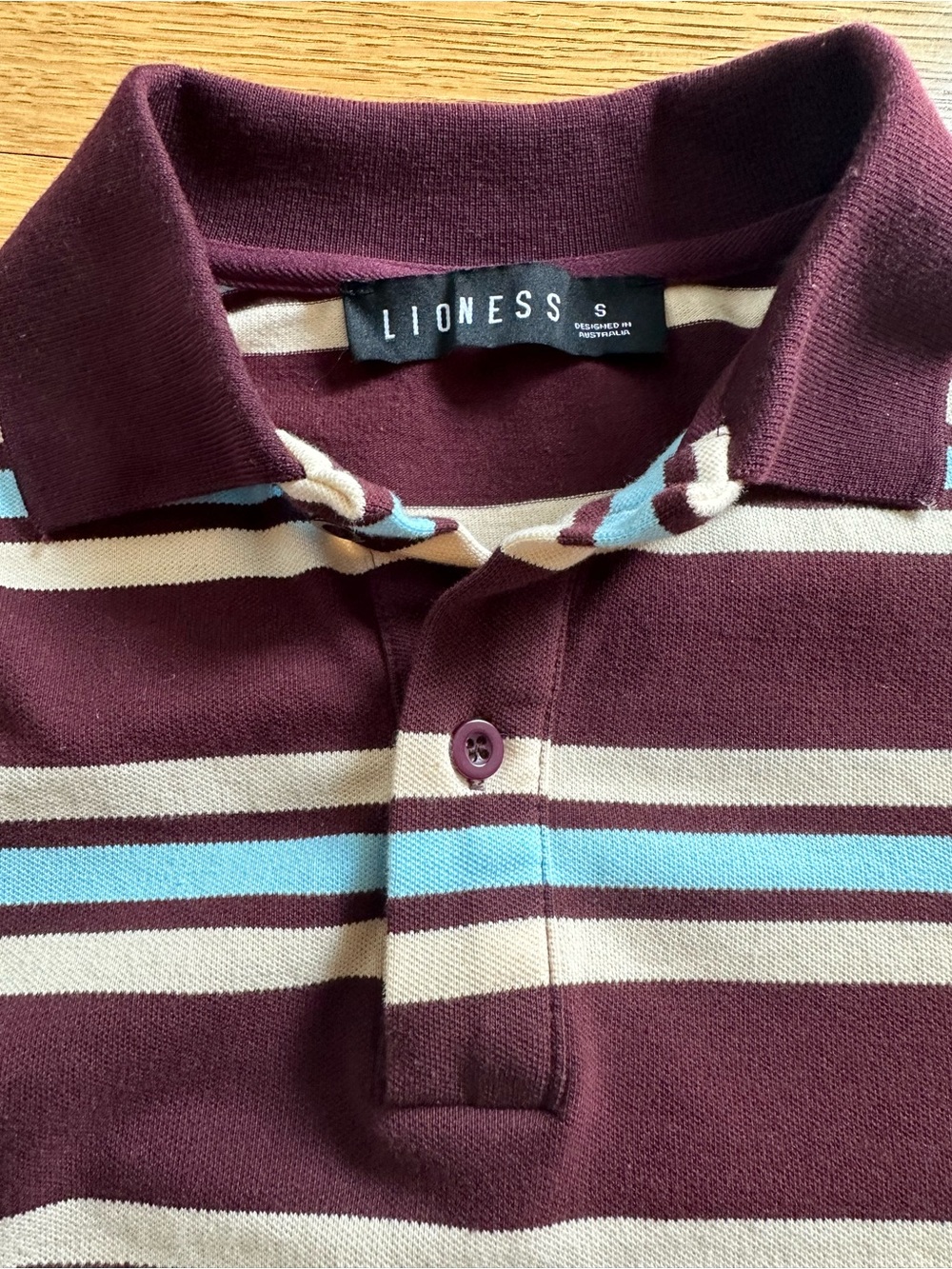 Lioness Leisure Long Sleeve Polo in Chocolate Multi Stripe Size Small - Picture 7 of 11